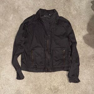 Athleta Cotton Twill Jacket In Army Grey Women's Size Large with Zippered Hood